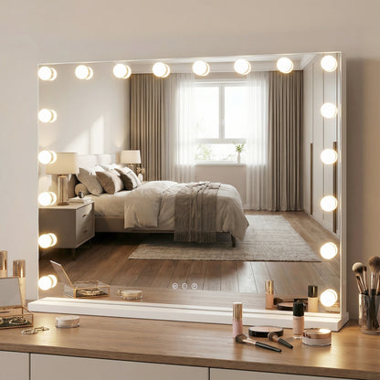 Hollywood Vanity Mirror with 3 Light Colors and Adjustable Brightness-White-L