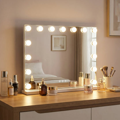 Hollywood Vanity Mirror with 3 Light Colors and Adjustable Brightness-White-M