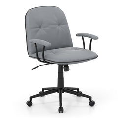 Home Office Desk Chair PU Leather Makeup Vanity Chair with Adjustable Height and Rocking Function-Grey