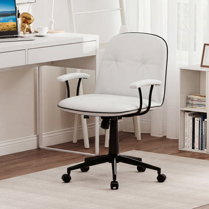 Home Office Desk Chair PU Leather Makeup Vanity Chair with Adjustable Height and Rocking Function-White