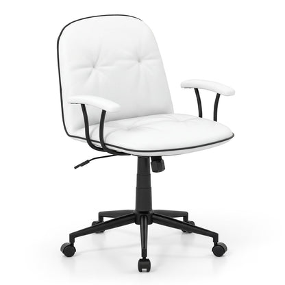 Home Office Desk Chair PU Leather Makeup Vanity Chair with Adjustable Height and Rocking Function-White