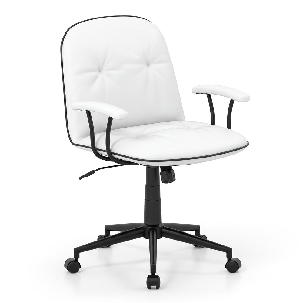 Home Office Desk Chair PU Leather Makeup Vanity Chair with Adjustable Height and Rocking Function-White