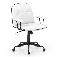 Home Office Desk Chair PU Leather Makeup Vanity Chair with Adjustable Height and Rocking Function-White
