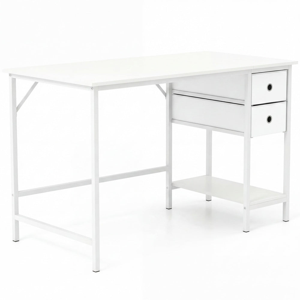 Home Office Desk Modern Computer Workstation with 2 Foldable Fabric Drawers-White