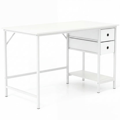 Home Office Desk Modern Computer Workstation with 2 Foldable Fabric Drawers-White