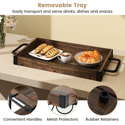 Home Bar Cart on Wheels Kitchen Serving Cart with Removable Tray-Rustic Brown