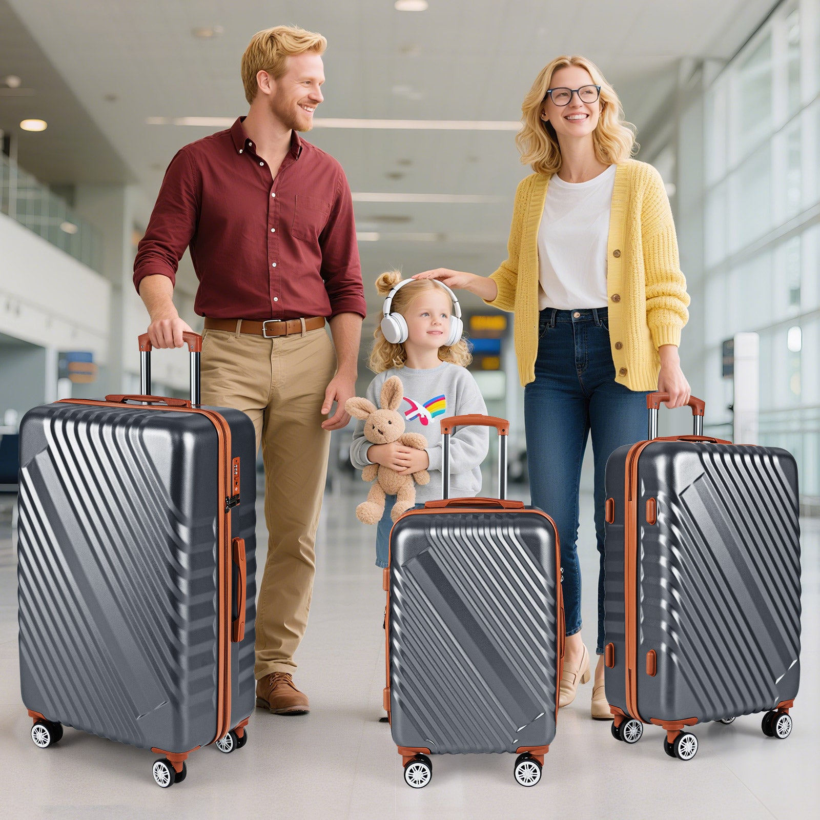 Large/Medium/Small Carry on Suitcase Sets with Premium Wheels and TSA Approved Lock-Grey