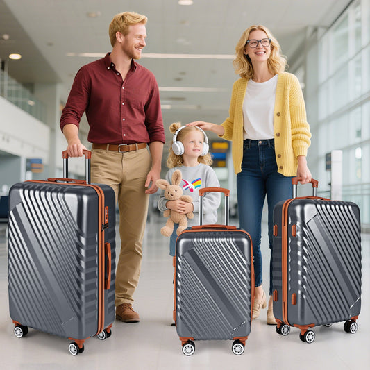 Large/Medium/Small Carry on Suitcase Sets with Premium Wheels and TSA Approved Lock-Grey