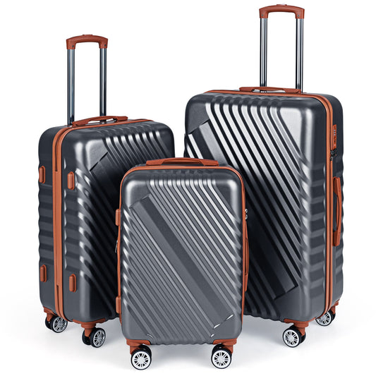 Large/Medium/Small Carry on Suitcase Sets with Premium Wheels and TSA Approved Lock-Grey