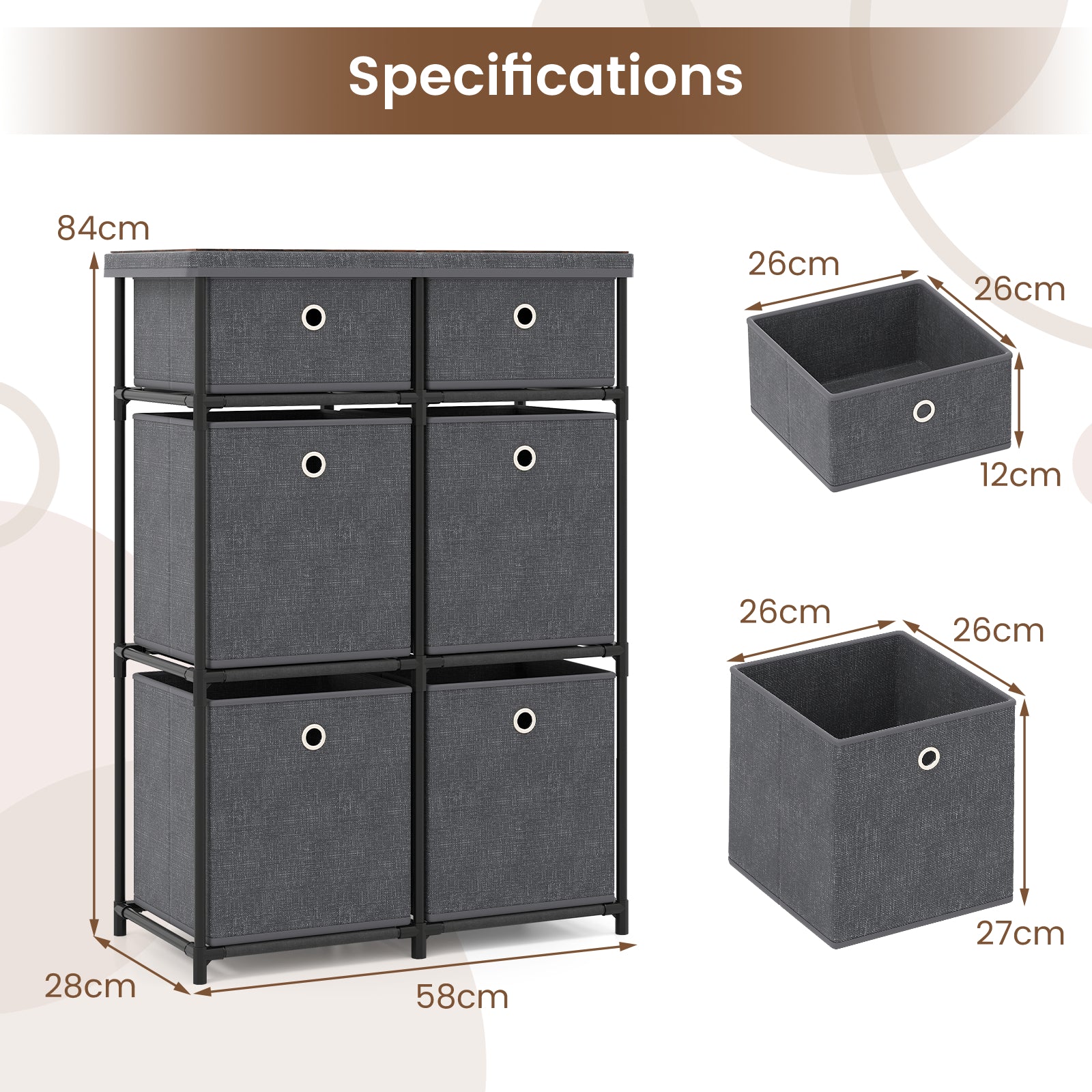 Chest of 6/9 Drawers Home Metal Frame Storage Organizer Unit-Grey-S