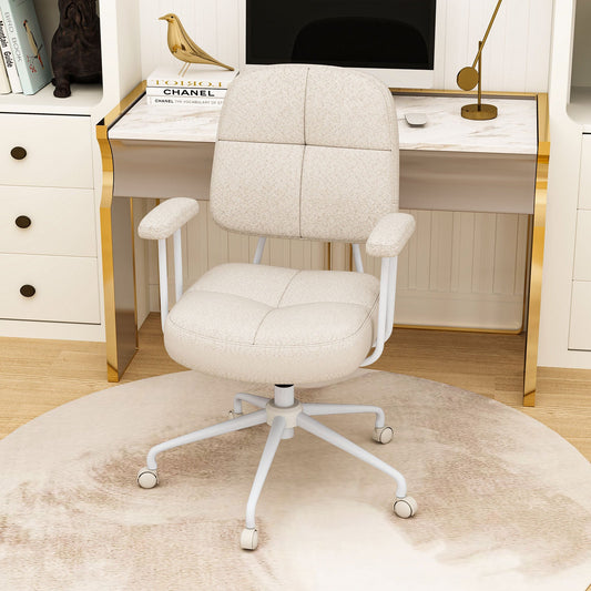 Home Office Chair with Cushioned Back and Rocking Function-Beige
