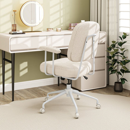 Home Office Chair with Cushioned Back and Rocking Function-Beige