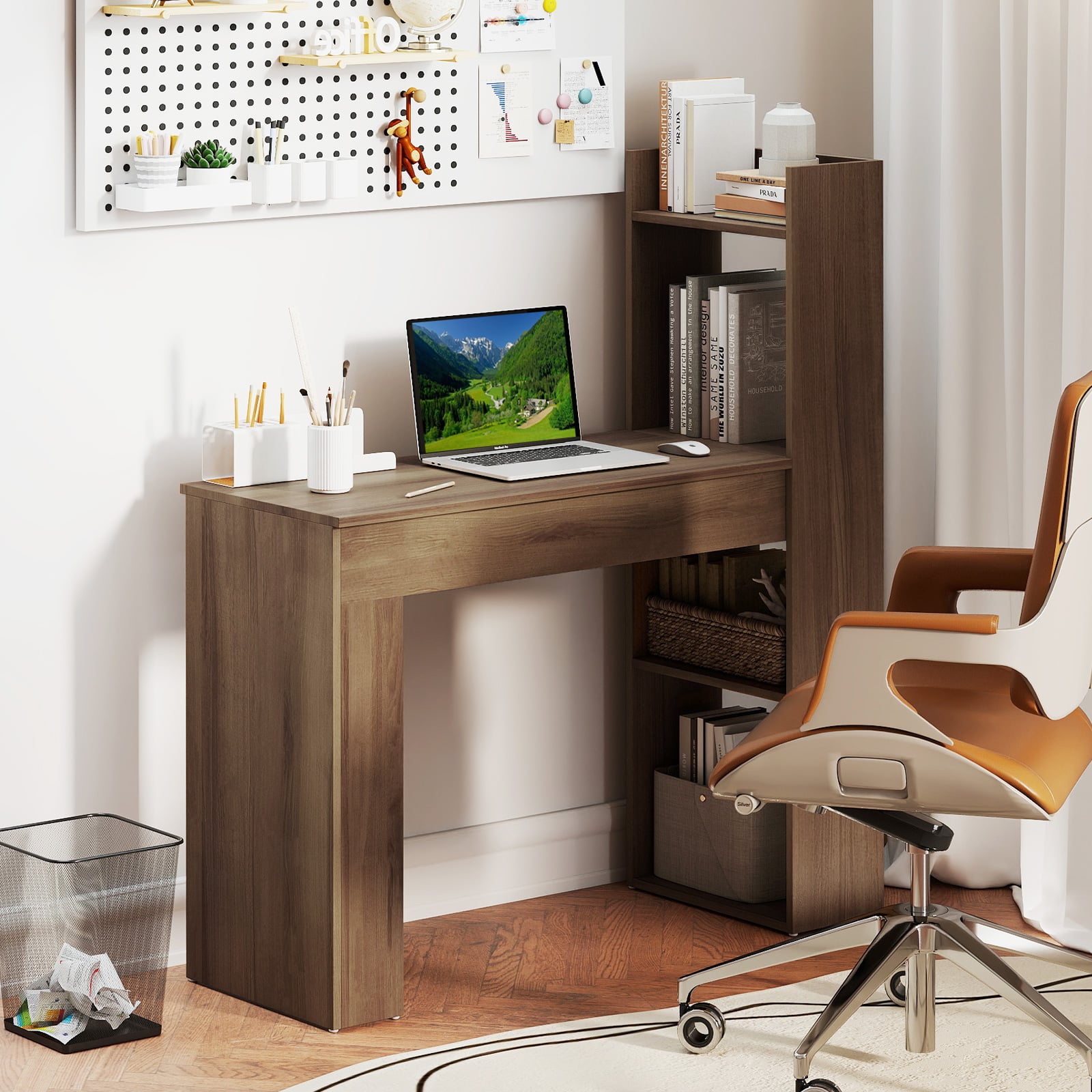 Home Office Desk with Bookshelf 110 CM Study Writing Table-Oak