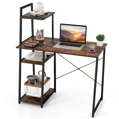 Home Office Desk with Bookshelf and Host Stand-Brown