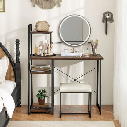 Home Office Desk with Bookshelf and Host Stand-Brown
