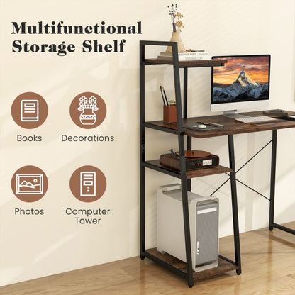 Home Office Desk with Bookshelf and Host Stand-Brown