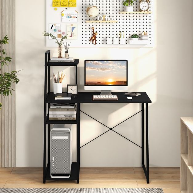 Home Office Desk with Bookshelf and Host Stand-Black