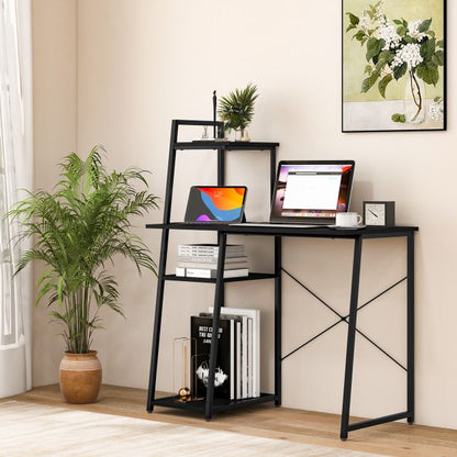 Home Office Desk with Bookshelf and Host Stand-Black