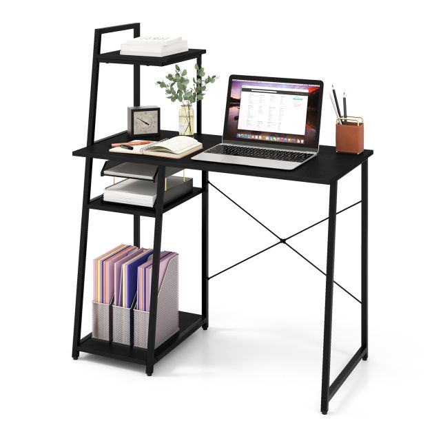 Home Office Desk with Bookshelf and Host Stand-Black
