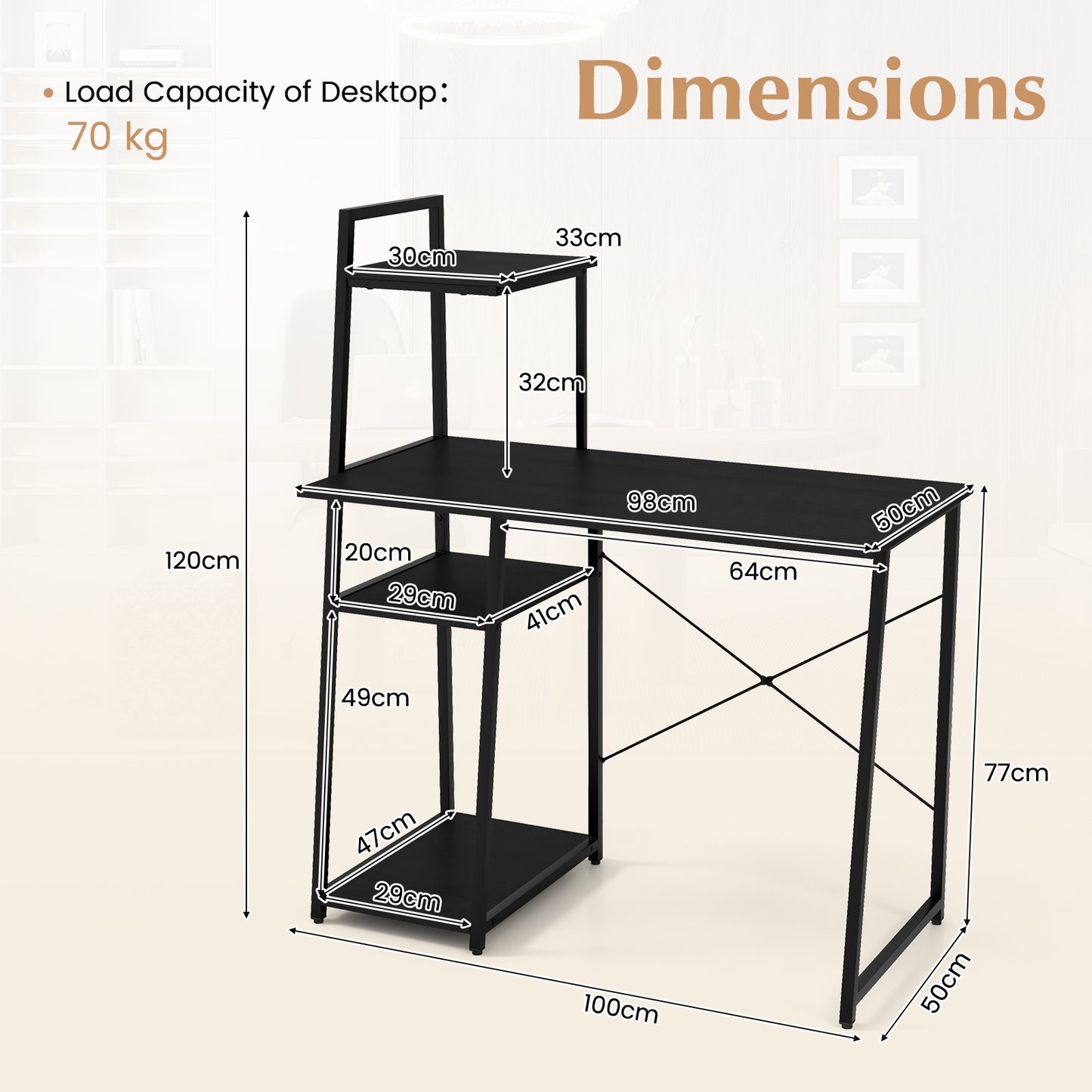 Home Office Desk with Bookshelf and Host Stand-Black