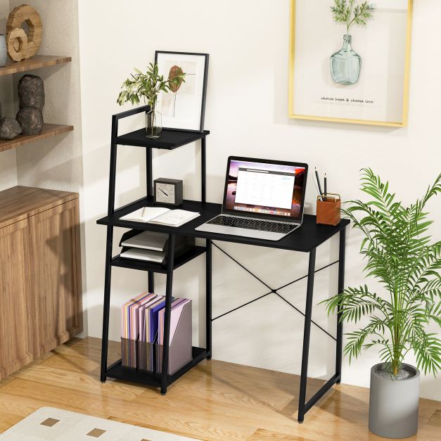 Home Office Desk with Bookshelf and Host Stand-Black