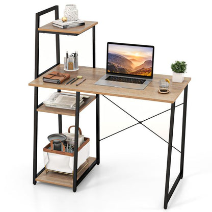 Home Office Desk with Bookshelf and Host Stand-Natural