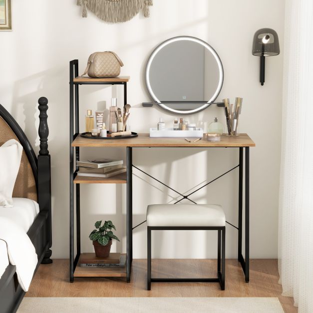 Home Office Desk with Bookshelf and Host Stand-Natural