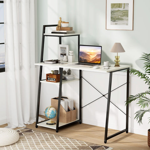 Home Office Desk with Bookshelf and Host Stand-White