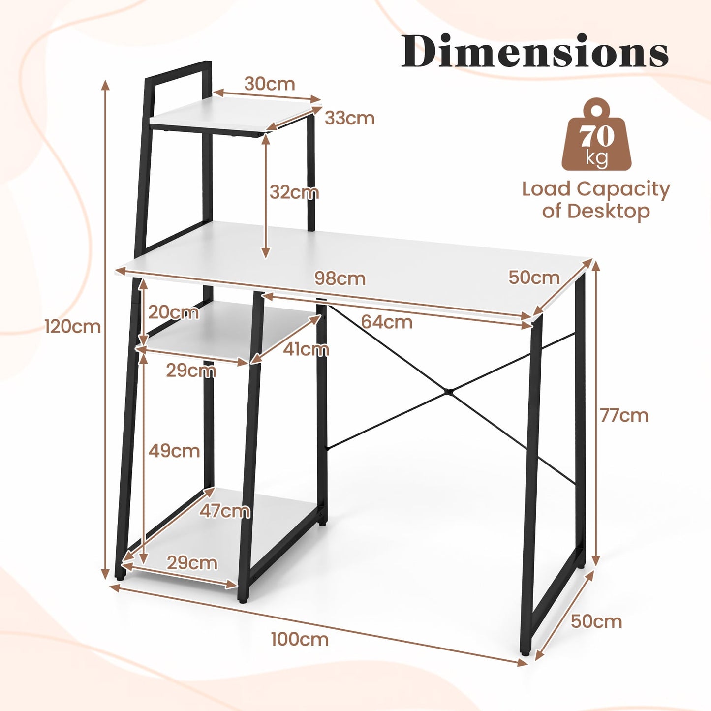 Home Office Desk with Bookshelf and Host Stand-White