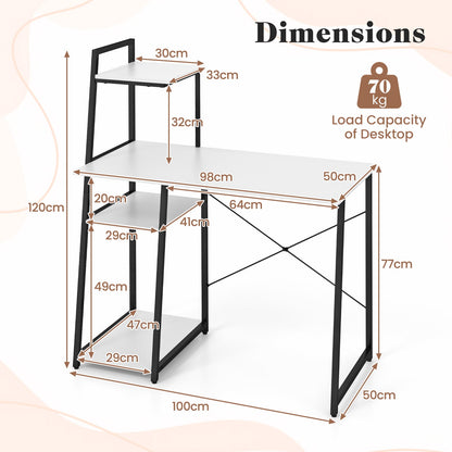 Home Office Desk with Bookshelf and Host Stand-White