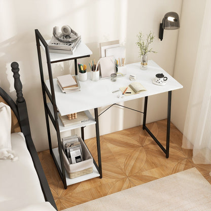 Home Office Desk with Bookshelf and Host Stand-White