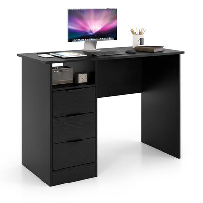 Home Office Desk with Power Outlet and 3 Storage Drawers-Black