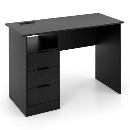 Home Office Desk with Power Outlet and 3 Storage Drawers-Black