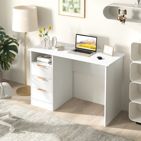 Home Office Desk with Power Outlet and 3 Storage Drawers-White