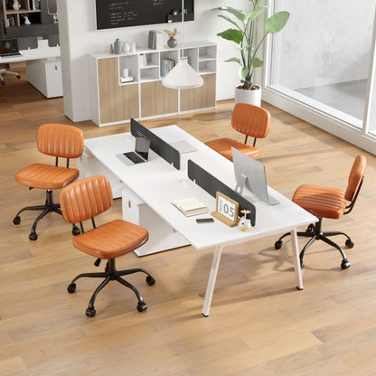 Home Office Small Armless Desk Chair with Wheels and Lumbar Support-Brown