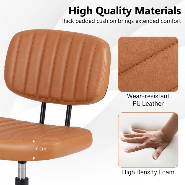 Home Office Small Armless Desk Chair with Wheels and Lumbar Support-Brown