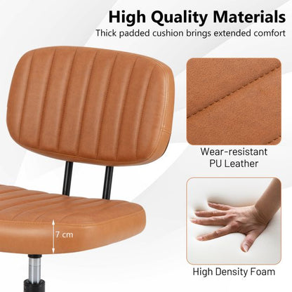 Home Office Small Armless Desk Chair with Wheels and Lumbar Support-Brown
