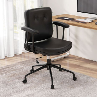 Home Office Small Desk Chair with Adjustable Height Wheels-Dark Brown