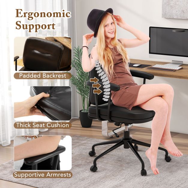 Home Office Small Desk Chair with Adjustable Height Wheels-Dark Brown