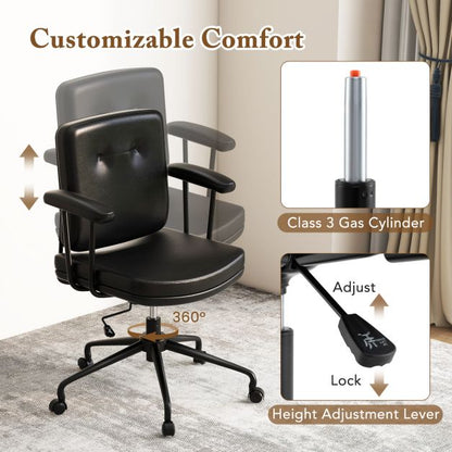 Home Office Small Desk Chair with Adjustable Height Wheels-Dark Brown