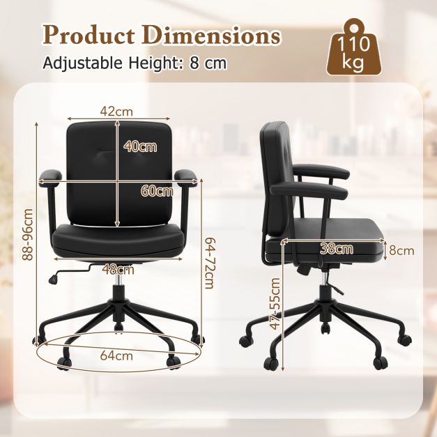 Home Office Small Desk Chair with Adjustable Height Wheels-Dark Brown