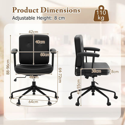 Home Office Small Desk Chair with Adjustable Height Wheels-Dark Brown