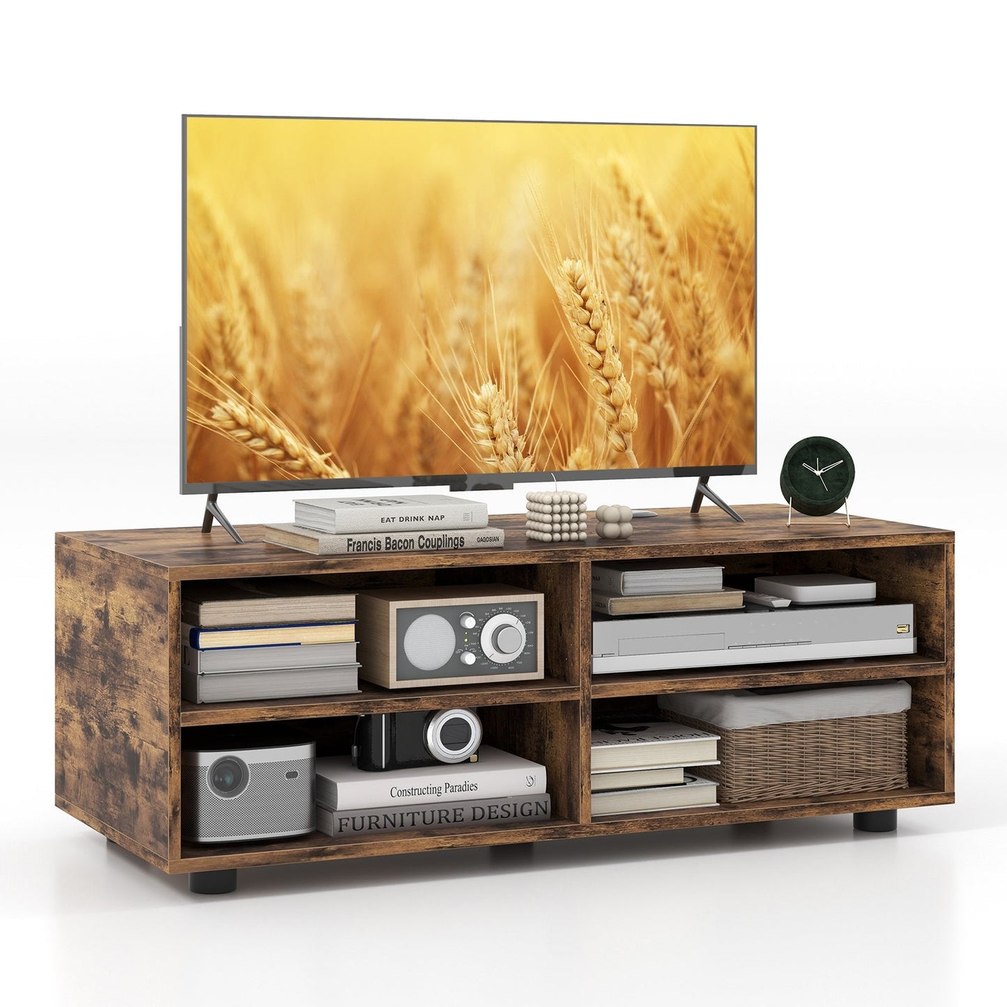 Home TV Stand with 5 Positions Adjustable Shelves for TV up to 4 Cubbies-Rustic Brown