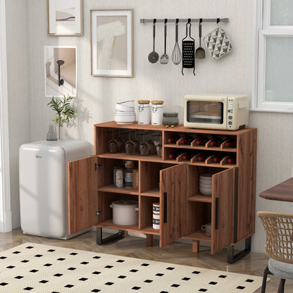 Home Wine Bar Cabinet with 3 Door and 4-Row Glass-Rustic Brown