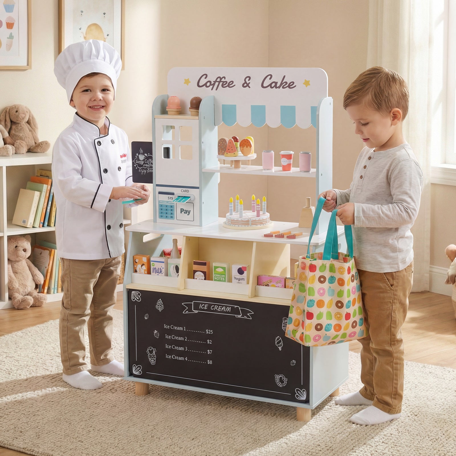 Honey Joy Kids Ice Cream Shop with 27 Accessories for Aged 3+-Blue