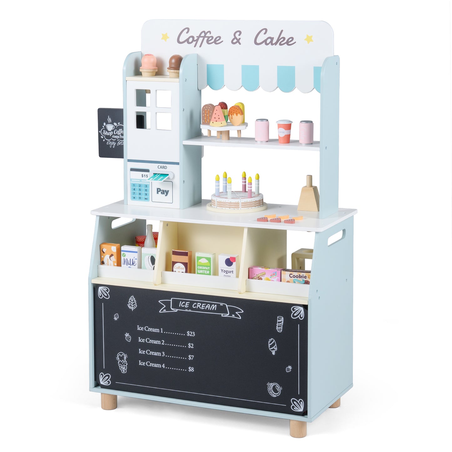 Honey Joy Kids Ice Cream Shop with 27 Accessories for Aged 3+-Blue