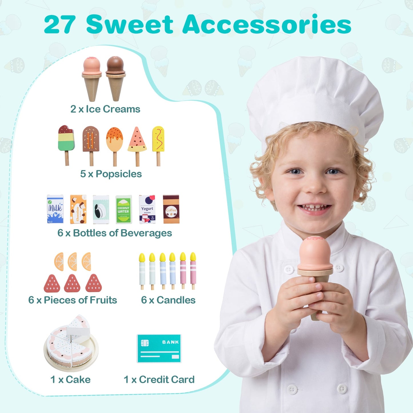 Honey Joy Kids Ice Cream Shop with 27 Accessories for Aged 3+-Blue