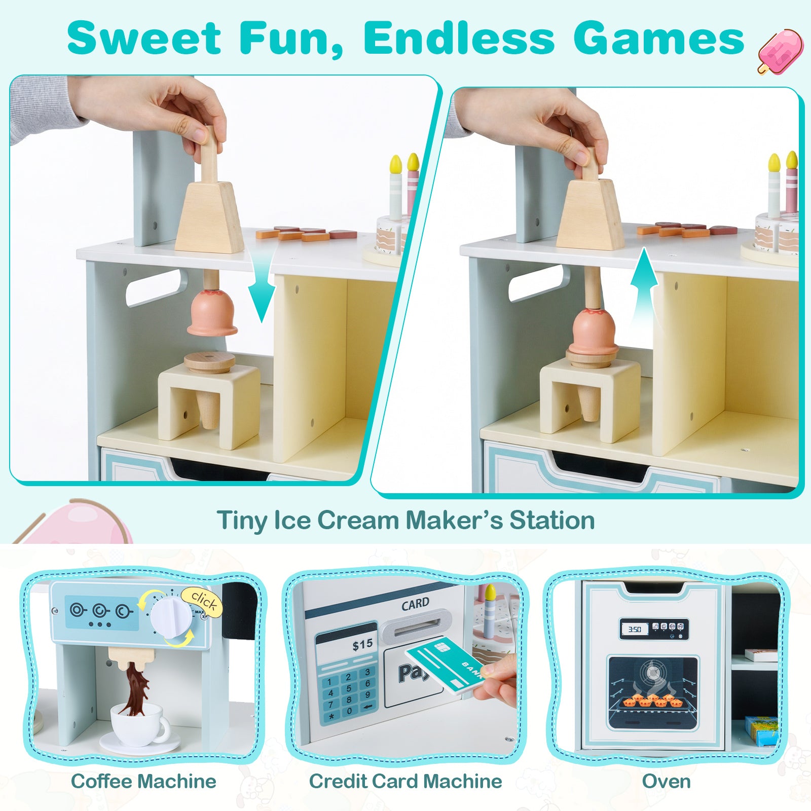 Honey Joy Kids Ice Cream Shop with 27 Accessories for Aged 3+-Blue