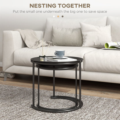 HOMCOM Nesting Tables Set of 2, Side End Table with Removable Tabletop Tray and Steel Frame for Living Room, Bedroom, Black