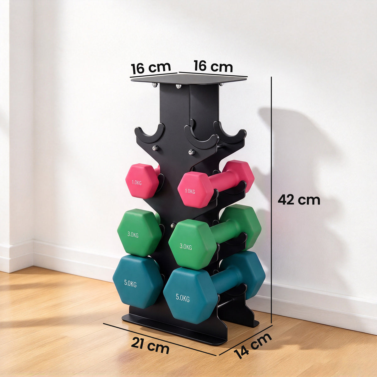 SPORTNOW Hex Dumbbells Set with Dumbbell Rack, Non Slip Hand Weights for Home Gym Strength Training, 2 x 1kg, 2 x 3kg, 2 x 5kg